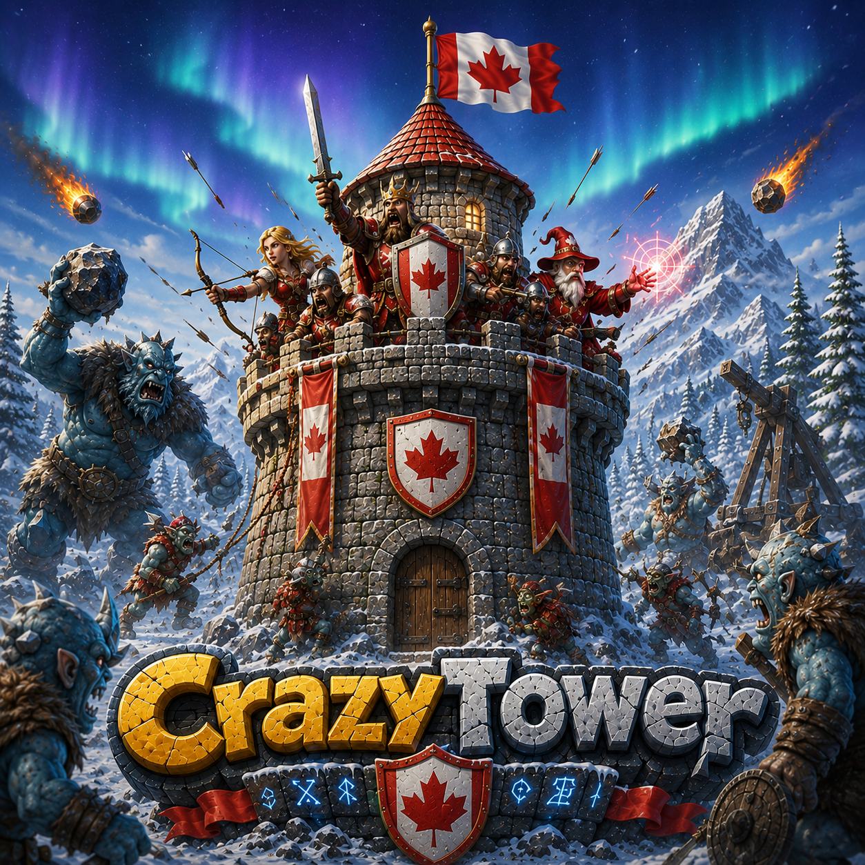 CrazyTower hero — defending the tower against a wave of monsters